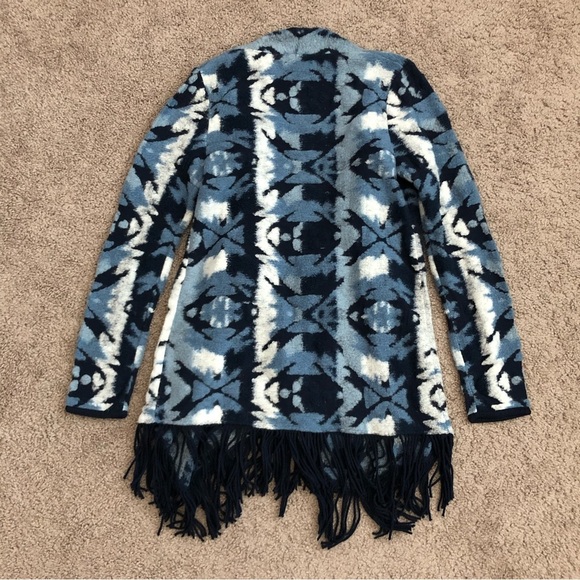 Lucky Brand Blue Blanket Fringe Cardigan Sweater - Picture 9 of 9